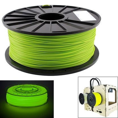 3D printer filament spool with neon green ABS filament on black reel