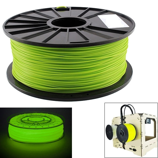Neon green 3D printer filament spool on black reel, with glowing inset