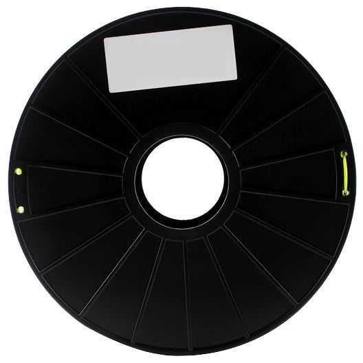 Black 3D printer filament spool with neon green reel markings