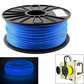 3D printer filament spool with bright blue ABS filament on black reel