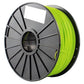 Green luminous PLA filament on black reel, close-up spool side
