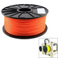 Orange PLA filament spool on black reel, round top view