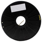 Black spool with wound yellow PLA filament, top view