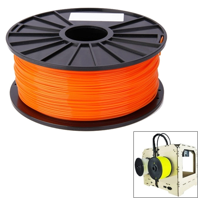 Orange PLA 3D printer filament spool on a black reel, 3.0 mm filament.