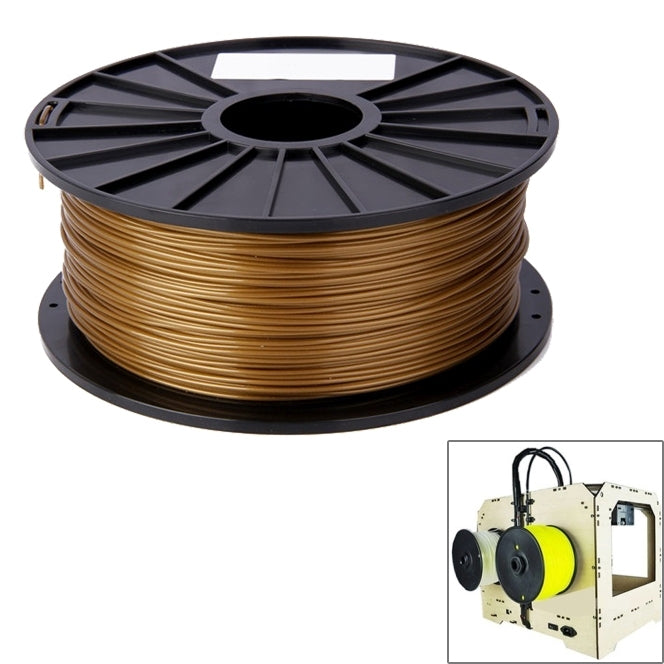 Gold PLA filament spool, 3.0 mm 3D printing filament on black reel