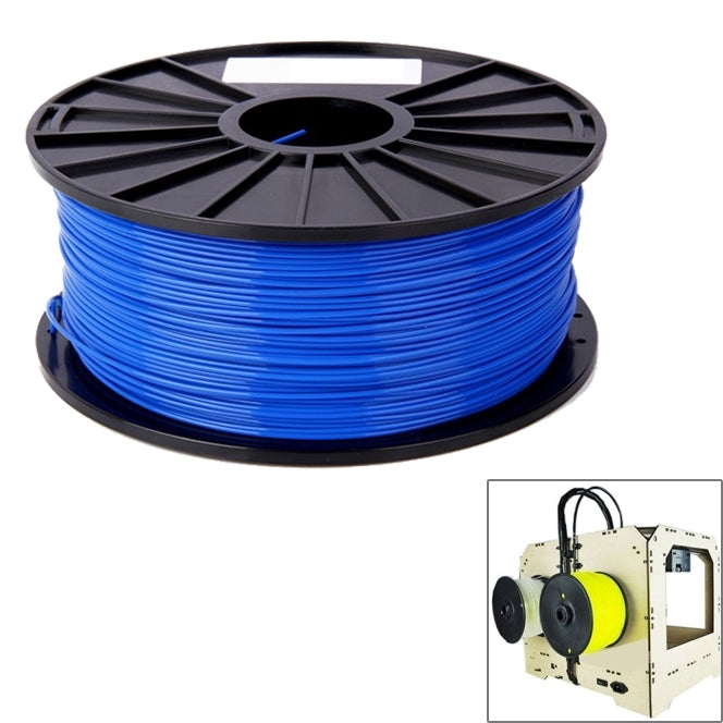 Blue PLA filament spool, 3.0 mm 3D printing filament on black reel