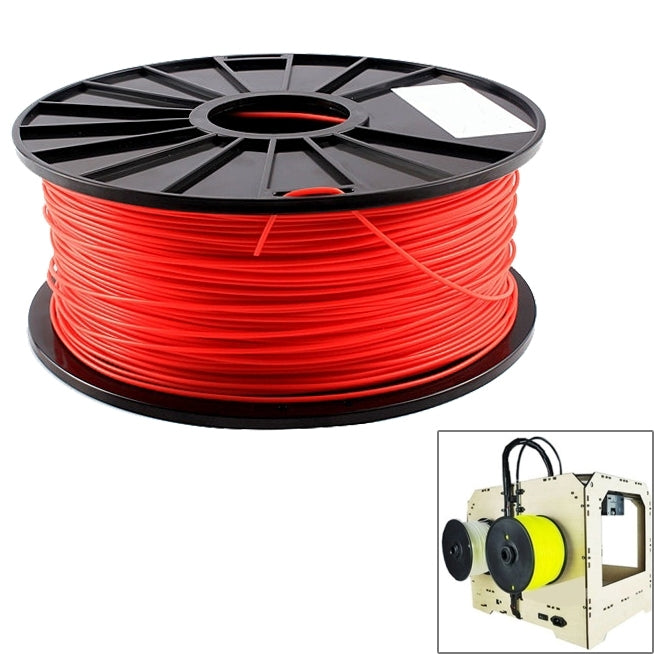 Fluorescent red PLA filament spool wound on black reel