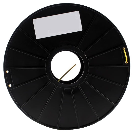 Top view of fluorescent yellow PLA filament spool on black reel