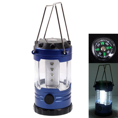 Blue LED lantern with glass chamber, carrying handle, and compass indicator dial