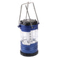 Blue LED camping lantern with glass body and top control panel