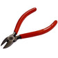 Mini diagonal cutting pliers with red handles and side-cutting jaws