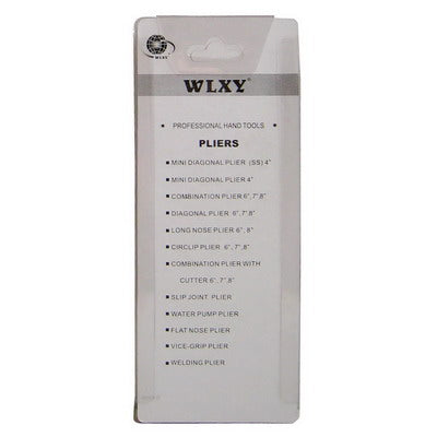 Tool pliers blister card back with WLXY label and size/type list