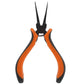 4.5-inch thin flat pliers with orange grips and long pointed black jaws