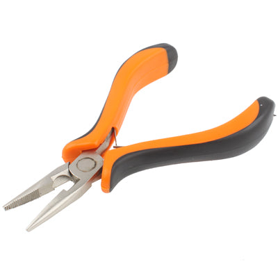 4.5-inch pointed nose pliers with angled needle tips, orange and black handle