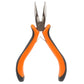 Pointed nose pliers with narrow needle jaws, orange grips and black rubber ends