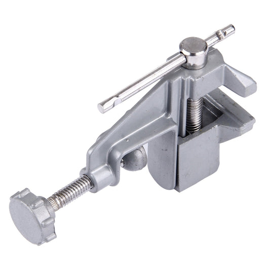Swivel bench vice with anvil, gray metal tool clamp with threaded screw mechanism