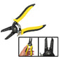 Wire stripping cutting pliers tool with yellow grips and dual serrated jaws