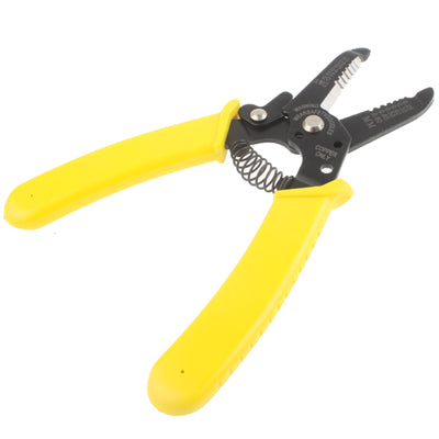 Wire stripper cutter pliers with yellow grips and visible spring mechanism