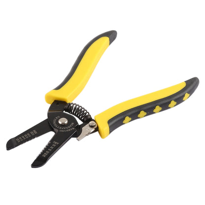 Wire stripper cutter pliers with yellow and black nonslip handles