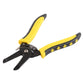 Wire stripping cutter pliers with yellow and black handles and crimping jaws