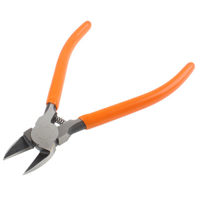 Mini diagonal cutting pliers with orange grips and silver cutting jaws