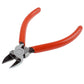 Red-handled plastic nippers with flat cutting tips for precise cutting work