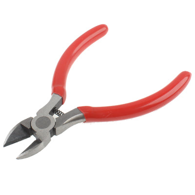 5-inch diagonal cutting pliers with red insulated handles and steel cutting jaws