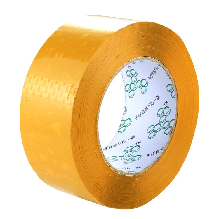 Yellow adhesive tape roll with visible inner core