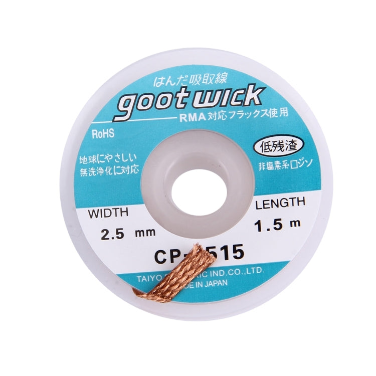 Goot Wick soldering wick reel label, 2.5mm width, 1.5m length