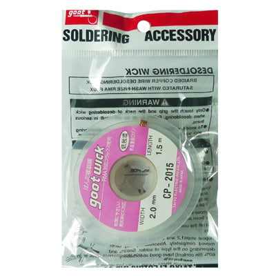 Desoldering wick in retail package, CP-2015, 2.0mm x 1.5m spool shown in bag