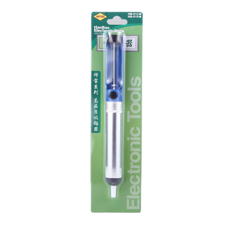 Blister-pack desoldering pump, silver barrel and blue cap, Electric Tools HB-016