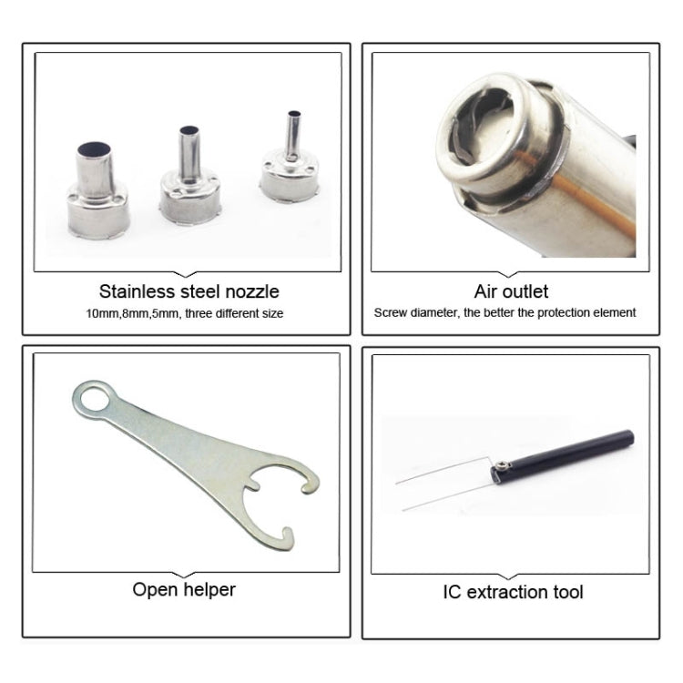 Stainless steel nozzle set, air outlet, open helper, and IC extraction tool