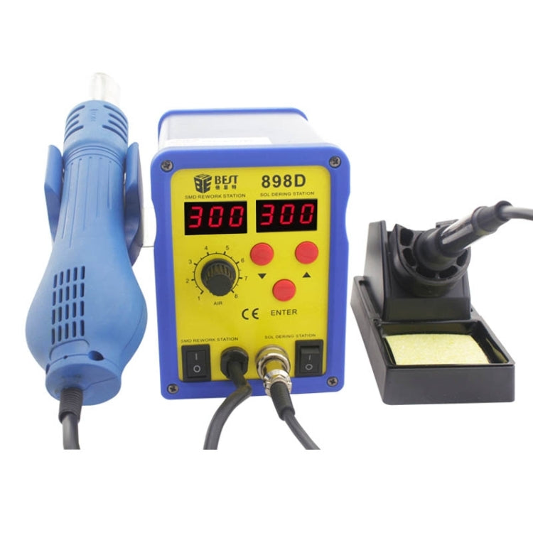 Blue 2-in-1 hot air rework station with dual red LED displays and tool holders