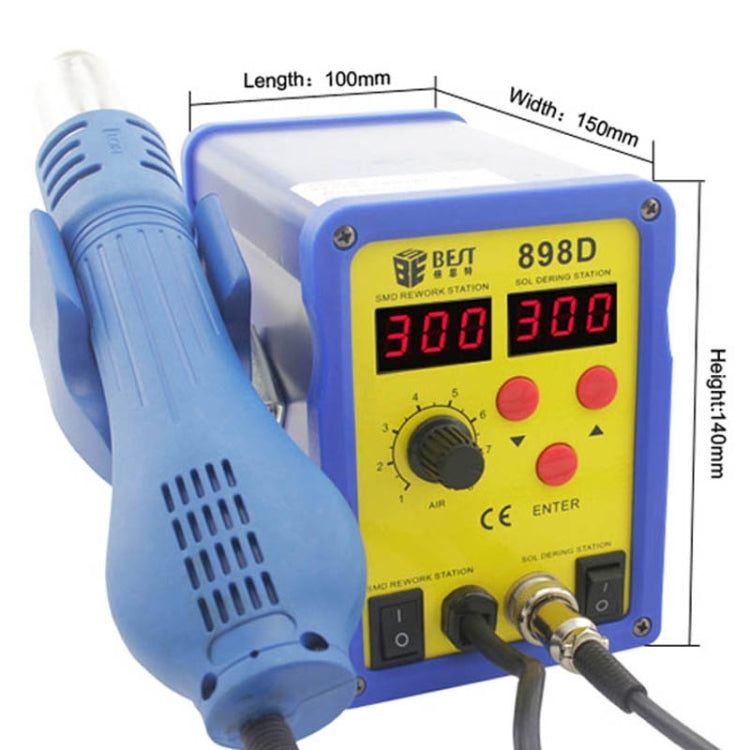 Blue hot air solder rework station front panel with dual temperature LED readouts