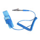Blue ESD wrist strap with adjustable fabric band and coiled grounding wire with clip