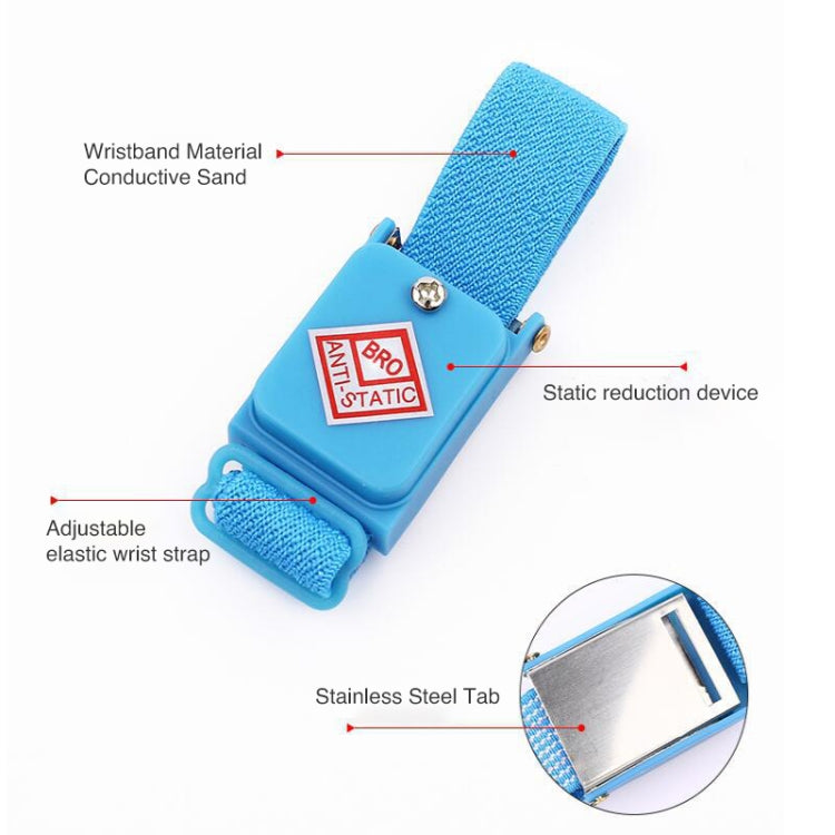 Blue conductive wrist strap with adjustable elastic band and stainless steel tab