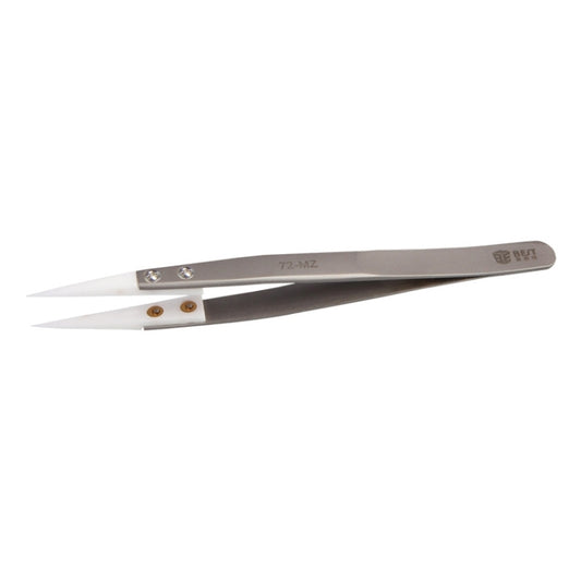 Stainless steel high-heat ceramic-tip tweezers with pointed tips and metal grip