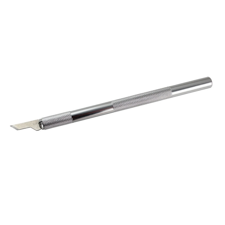 Precision cutting knife with metal barrel and angled blade