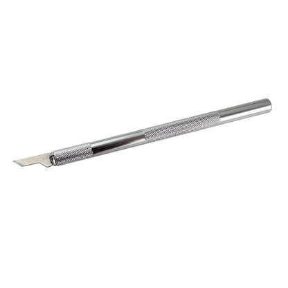 Precision cutting knife with metal barrel and angled blade