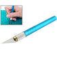 Precision craft knife with replaceable blade, blue striped handle