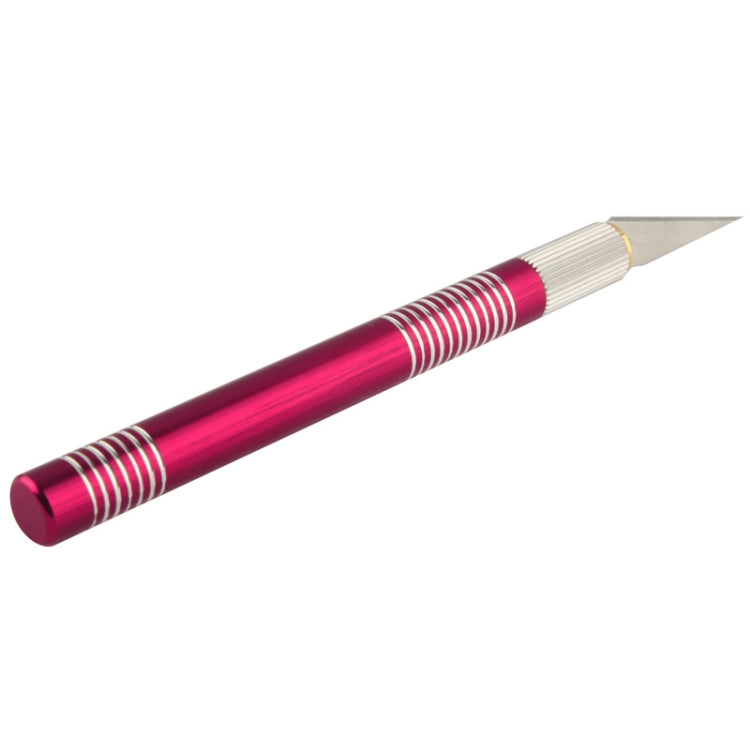 Precision craft knife tip with replaceable blade, magenta striped handle
