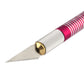 Precision craft knife close-up, triangular blade with magenta striped grip