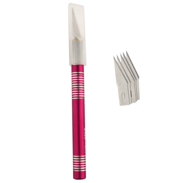 Precision craft knife with spare blades, magenta handle and blade cap