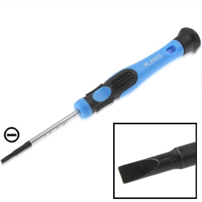 2.5x50mm straight screwdriver with blue handle and black rubber grip, metal tip