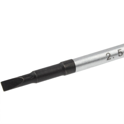 Straight screwdriver metal shaft with black sleeve grip and visible 2.5 size markings