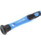 Straight screwdriver with blue handle, black end cap, and textured thumb grip