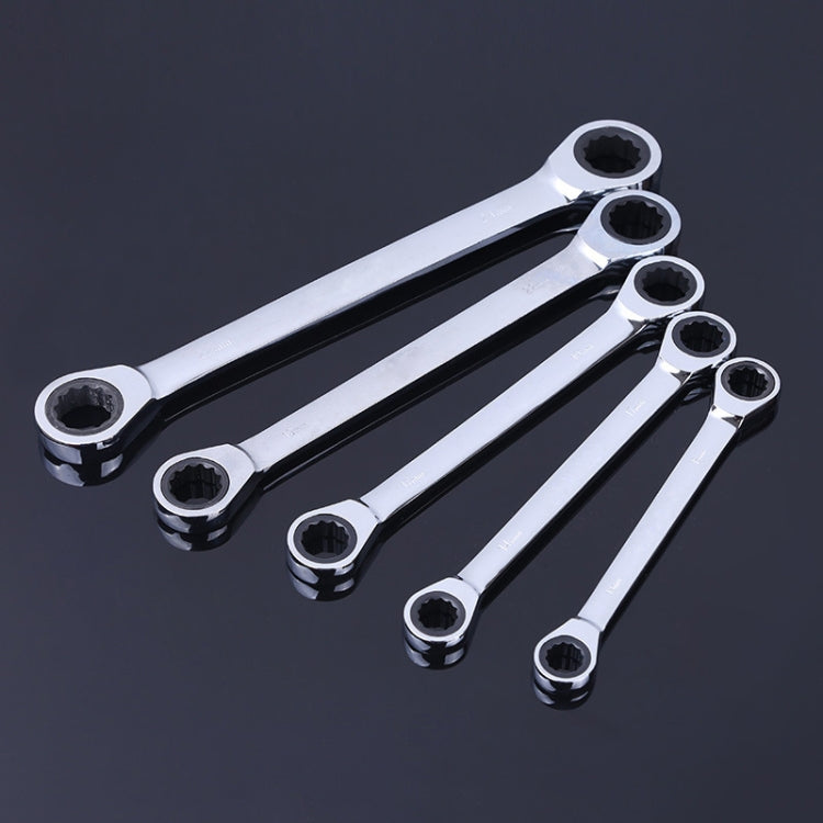 5-piece double-head ratchet wrench set, chrome finish, six-sided socket ends