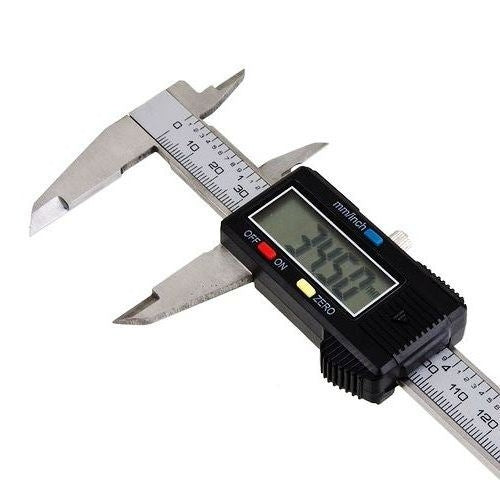 Digital LCD vernier caliper with stainless steel jaws and ruler, black LCD display module