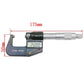 Digital micrometer with blue base, silver rod, and LCD reading 0.5000
