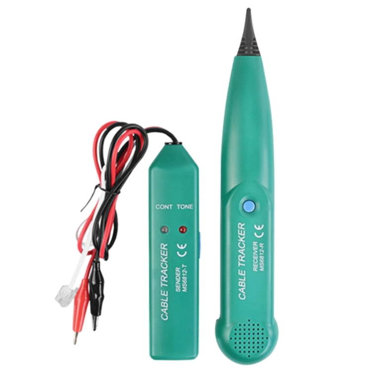 Cable tracker tester set with two teal receivers and attached red/black leads